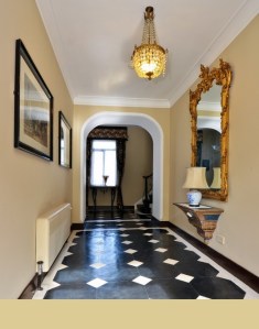 Hallway in the 1840's period house, Paint colour: Farrow & Ball, Savage Ground